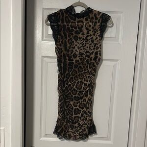 Leopard Print Sleeveless Dress with Lace Trim